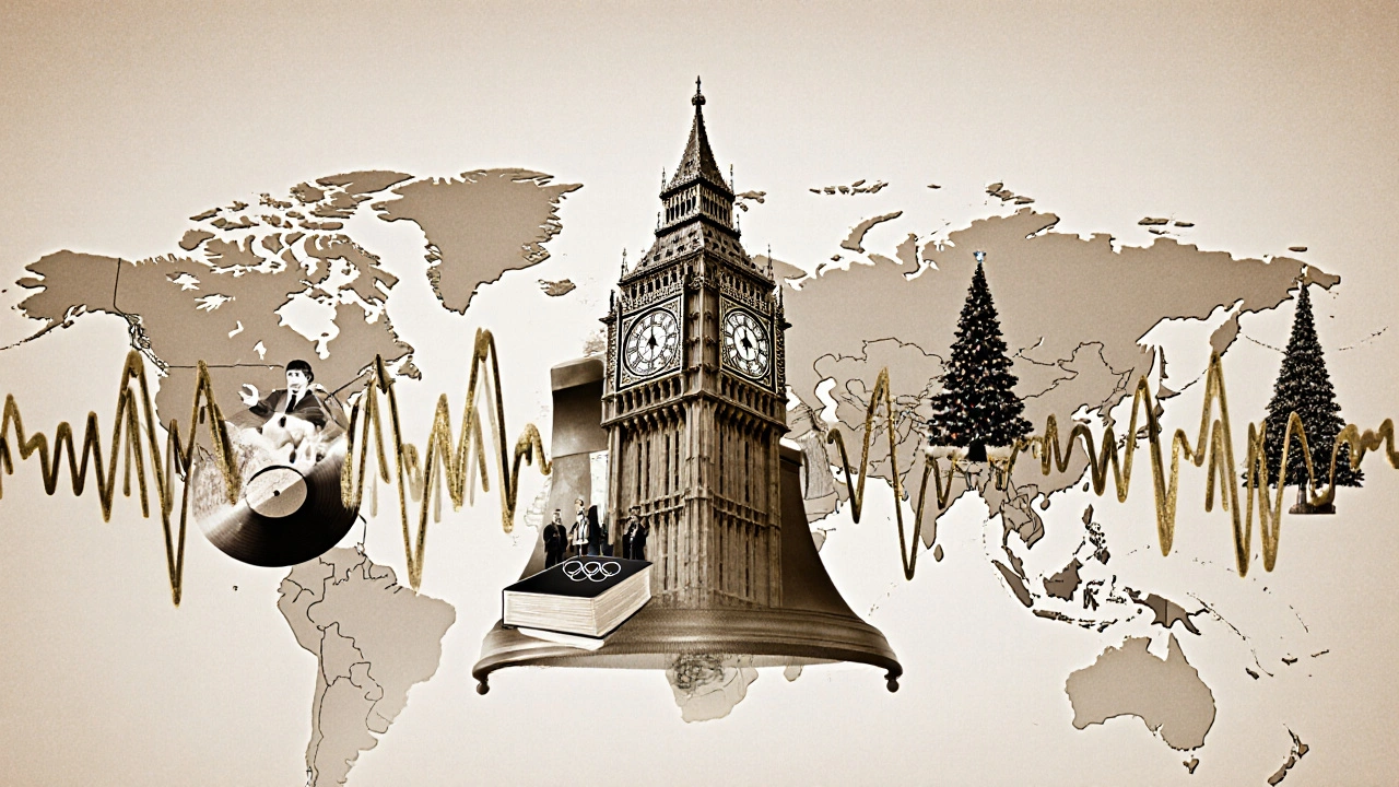Big Ben&#039;s bell as a heartbeat, connected globally through music, film, and cultural moments.