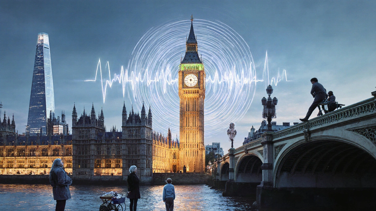 Elizabeth Tower pulsing like a heartbeat against London&#039;s modern skyline.