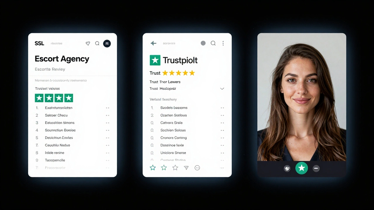 Three digital elements—agency site, verified review, and video call—symbolizing trust and professionalism.