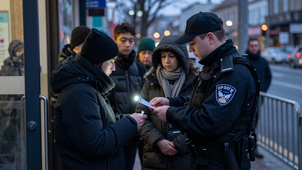 Security guard checking ID card at club entrance door