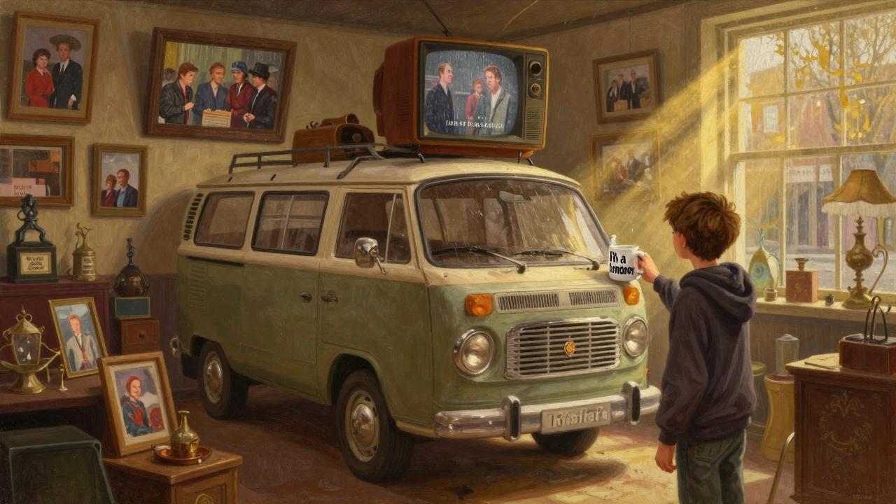 The Trotter’s antique shop turned museum in Peckham, with Del Boy’s van and a fan touching a famous mug.